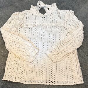 Madewell Cream Eyelet High-Neck Ruffle Blouse